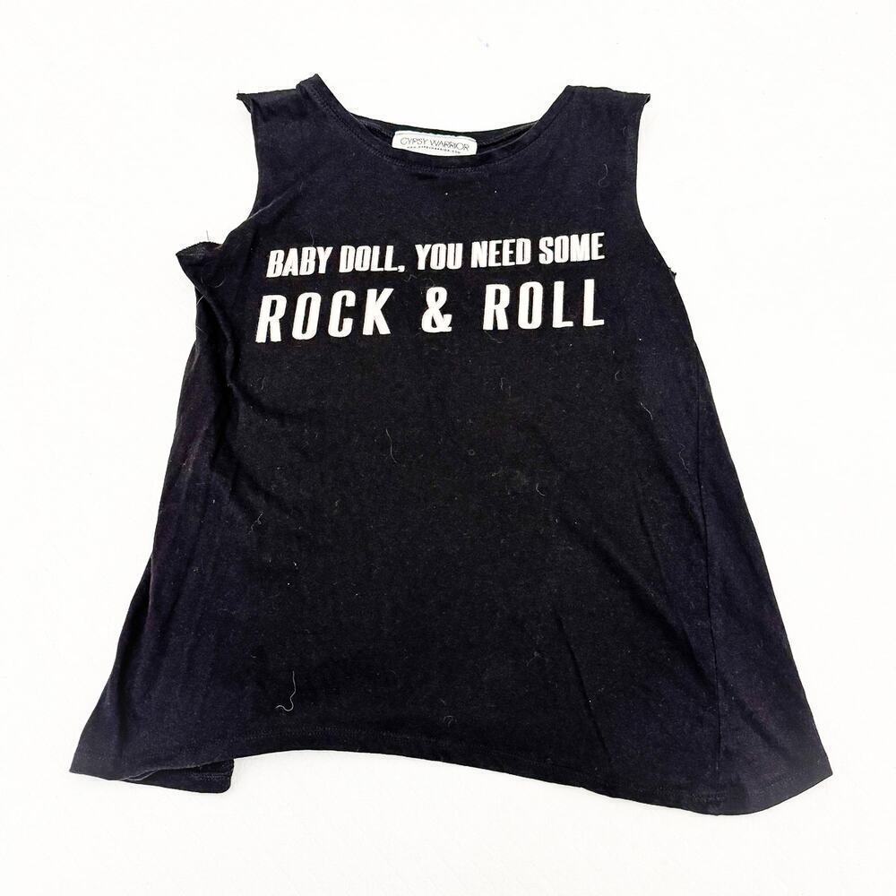 Gypsy Warrior Black Sleeveless Tank Top White Graphic Size S/M